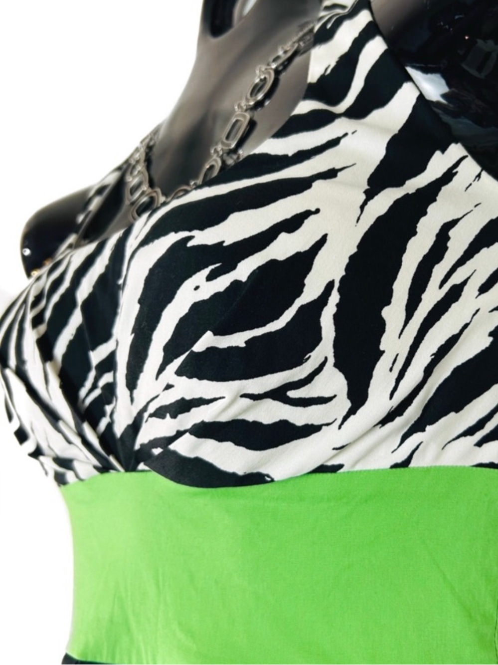 *NWOT Zebra Print Empire Waist Dress with Colorful Lime Band - Picture 10 of 12